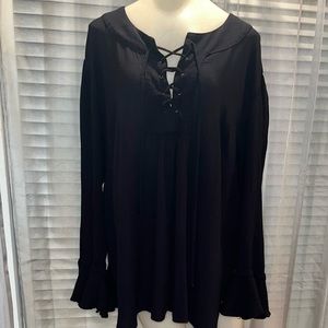 Carole Little Black Lace-Up Blouse